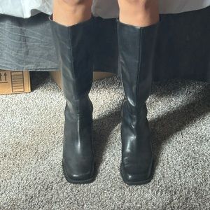 Calico square toe knee boots